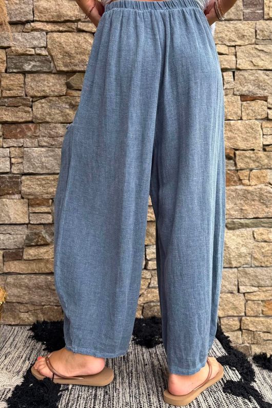 Lina Linen Blend Barrel Pant Washed Navy